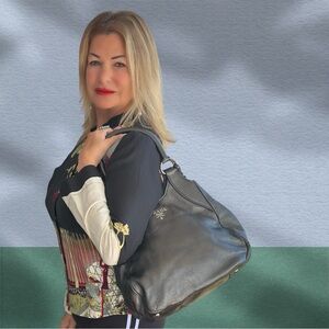 Official PRADA gun metal black leather handbag purse like new designer SALE!!!